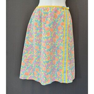1980s The Lilly Pulitzer A line Skirt Sz 10 Colorful Floral Ribbon Preppy Iconic